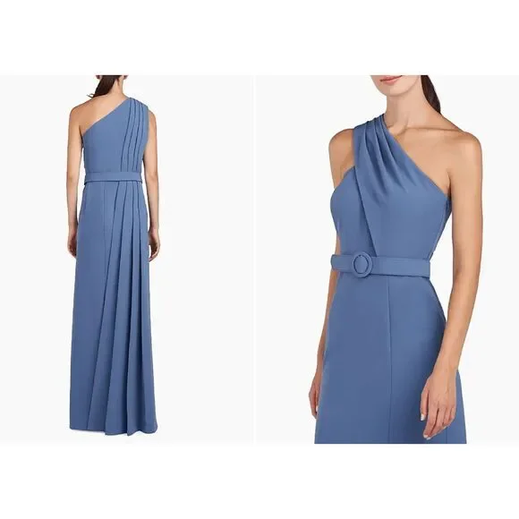 Kay Unger Bowie Belted One-Shoulder Column Gown US 12 $338